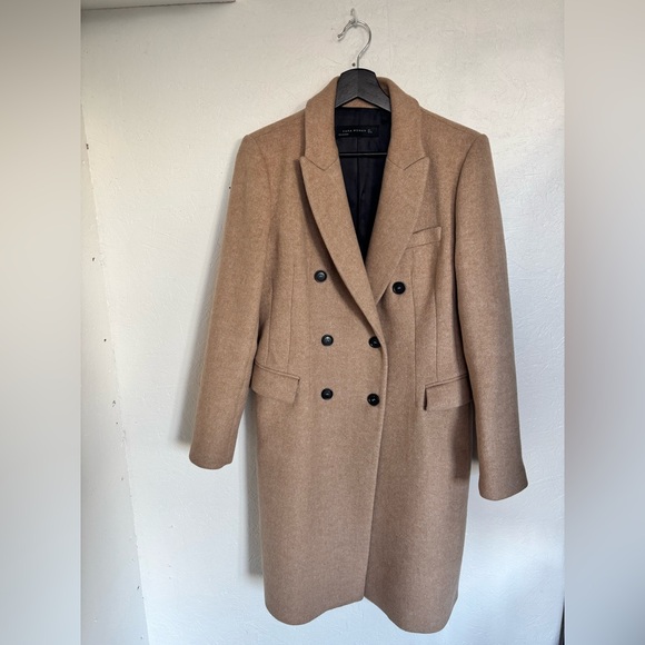 RARE Zara Tan Camel Wool Blend Double Breasted Tailored Fit Winter Trench Coat - Picture 6 of 16